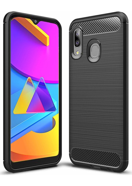 Samsung Galaxy M10s Brushed Carbon Fiber Silikon Kılıf - Siyah