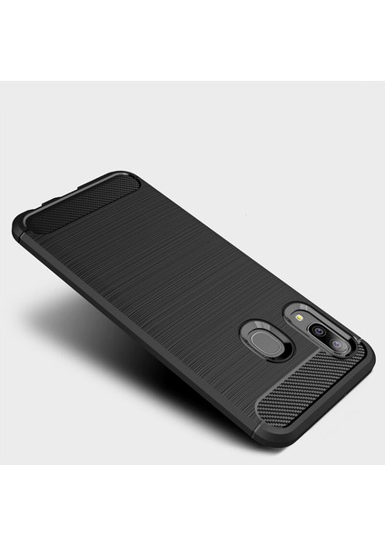 Samsung Galaxy M10s Brushed Carbon Fiber Silikon Kılıf - Siyah