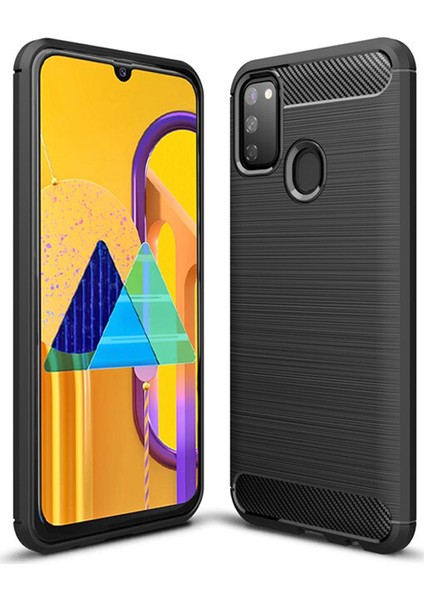 Samsung Galaxy M30s Brushed Carbon Fiber Silikon Kılıf - Siyah