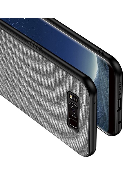 Samsung Galaxy S8 Fabrik Serisi Kumaş ve Deri Desen Kılıf - Gri