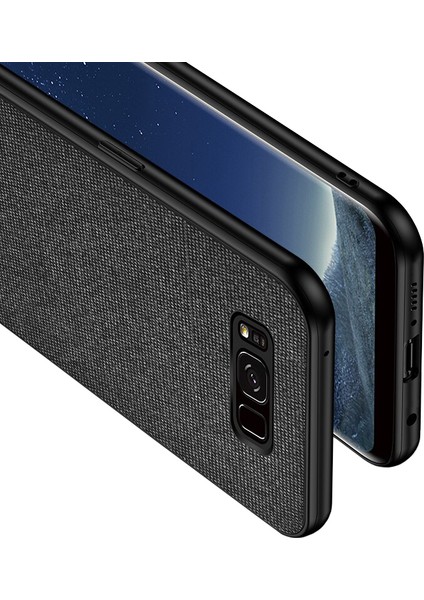 Samsung Galaxy S8 Fabrik Serisi Kumaş ve Deri Desen Kılıf - Siyah