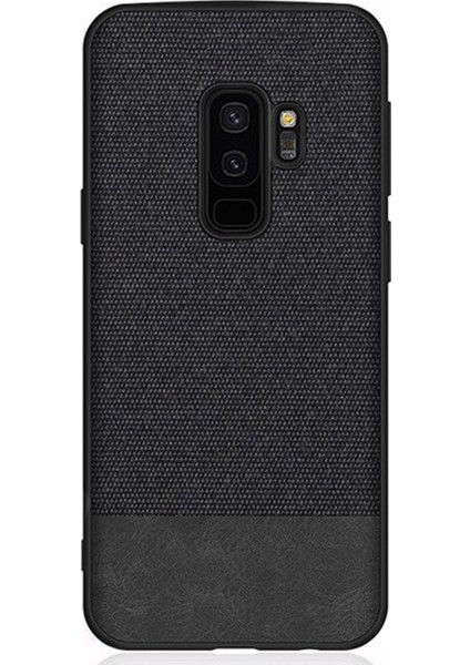 Samsung Galaxy S9 Plus Fabrik Serisi Kumaş ve Deri Desen Kılıf - Siyah