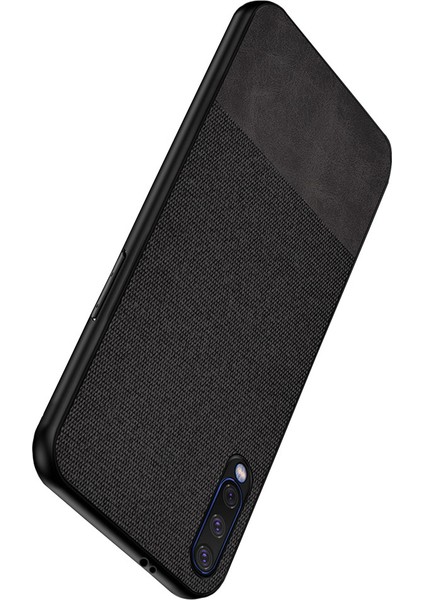 Xiaomi Mi 9 Lite Fabrik Serisi Kumaş ve Deri Desen Kılıf - Siyah fırsatları