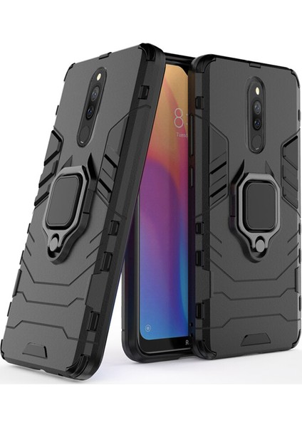 Xiaomi Redmi 8 Yüzük Standlı Armor Kılıf - Siyah