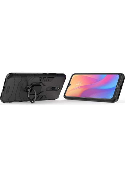 Xiaomi Redmi 8 Yüzük Standlı Armor Kılıf - Siyah