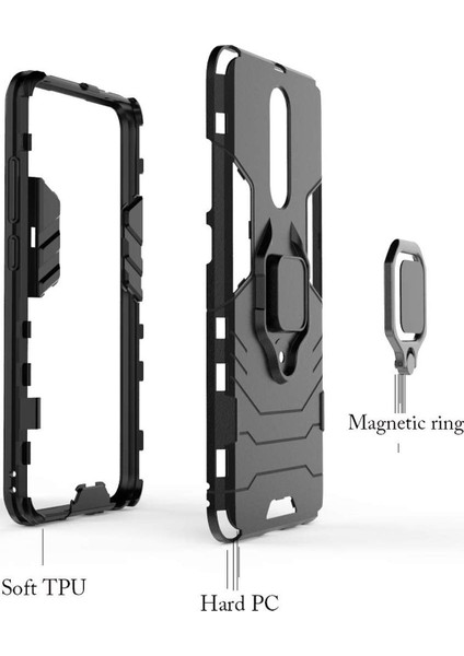 Xiaomi Redmi 8 Yüzük Standlı Armor Kılıf - Siyah