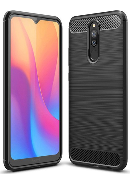 Xiaomi Redmi 8 Brushed Carbon Fiber Silikon Kılıf - Siyah