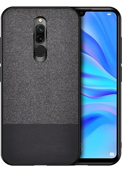 Xiaomi Redmi 8 Fabrik Serisi Kumaş ve Deri Desen Kılıf - Siyah