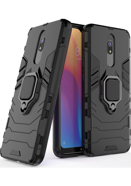 Xiaomi Redmi 8A Yüzük Standlı Armor Kılıf - Siyah