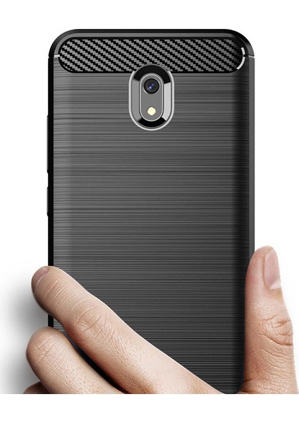 Xiaomi Redmi 8A Brushed Carbon Fiber Silikon Kılıf - Siyah