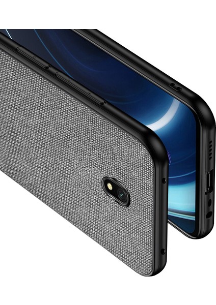 Xiaomi Redmi 8A Fabrik Serisi Kumaş ve Deri Desen Kılıf - Gri