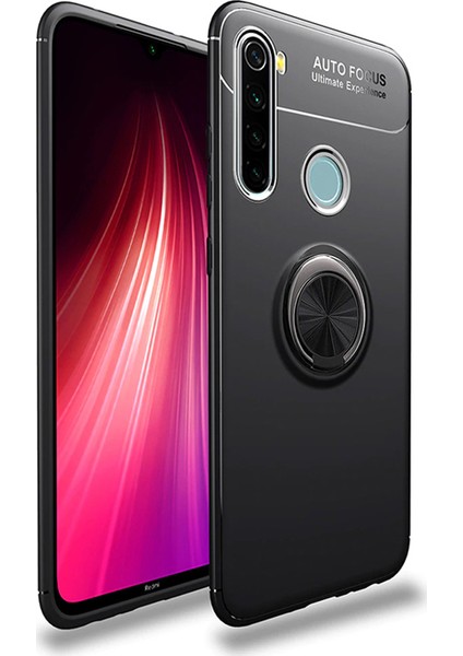 Xiaomi Redmi Note 8 Focus Serisi Yüzük Standlı Silikon Kılıf - Siyah