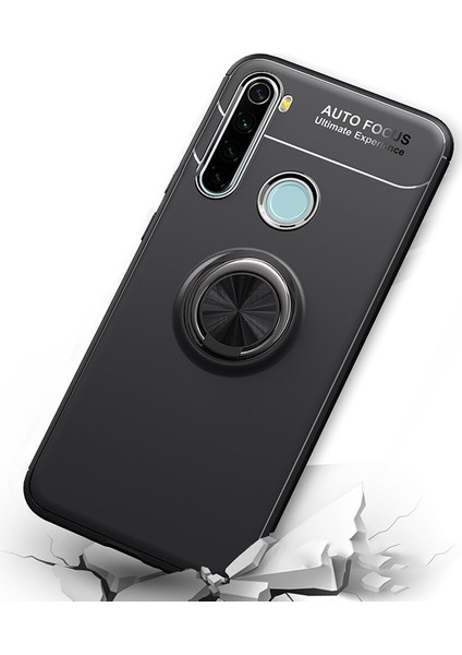 Xiaomi Redmi Note 8 Focus Serisi Yüzük Standlı Silikon Kılıf - Siyah