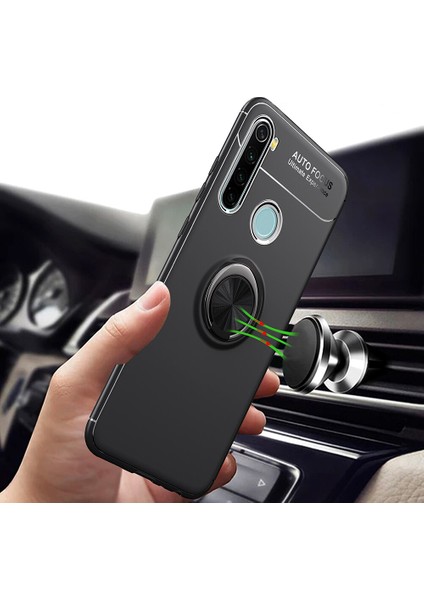 Xiaomi Redmi Note 8 Focus Serisi Yüzük Standlı Silikon Kılıf - Siyah