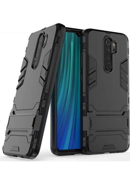 Xiaomi Redmi Note 8 Pro Alfa Serisi Armor Standlı Perfect Koruma Kılıf - Siyah