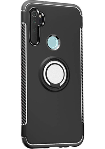 Xiaomi Redmi Note 8 Yüzük Standlı Armor Silikon Kılıf - Siyah