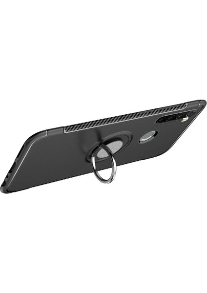 Xiaomi Redmi Note 8 Yüzük Standlı Armor Silikon Kılıf - Siyah
