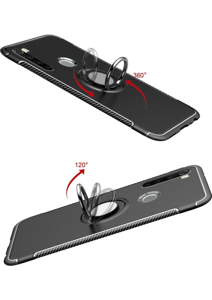 Xiaomi Redmi Note 8 Yüzük Standlı Armor Silikon Kılıf - Siyah
