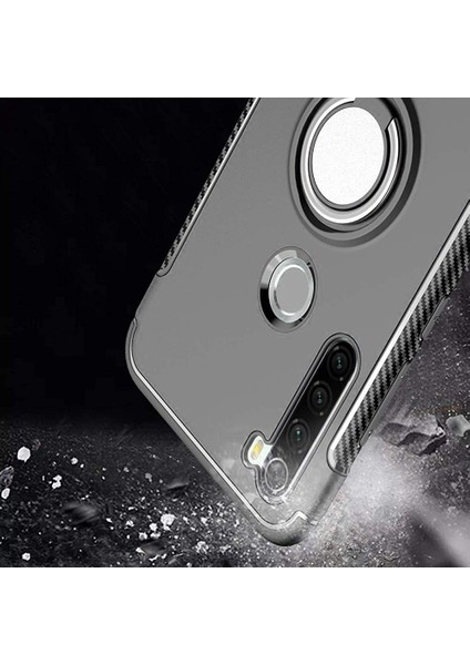 Xiaomi Redmi Note 8 Yüzük Standlı Armor Silikon Kılıf - Siyah