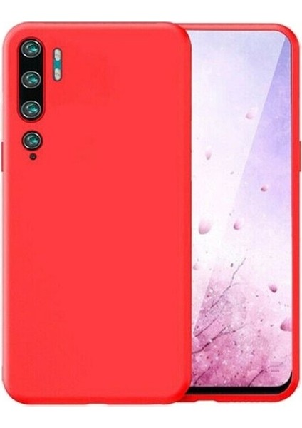 Xiaomi Mi Note 10 Kılıf Mat Premium Silikon Kılıf + Tam Kaplayan 6D Nano Ekran Koruyucu Kırmızı