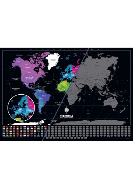 Scratch Map Eyaletli Bayraklı Kazınabilir Dünya Haritası 2020 Versiyon En Büyük Boy 70×100 cm