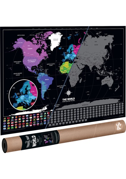 Scratch Map Eyaletli Bayraklı Kazınabilir Dünya Haritası 2020 Versiyon En Büyük Boy 70×100 cm