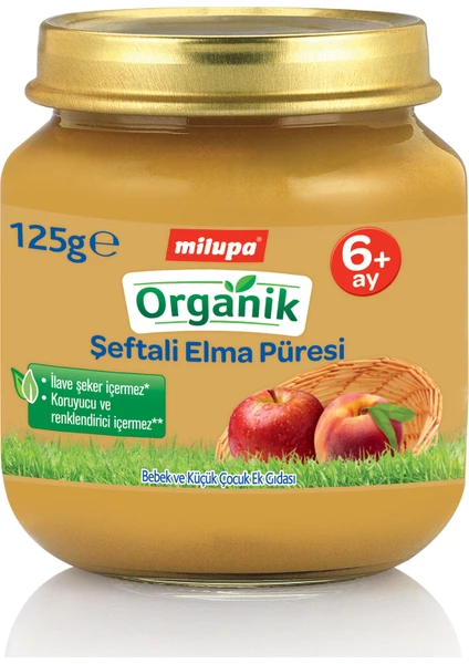 Organik Şeftali Elma Püresi Kavanoz 125 g 6+ Ay