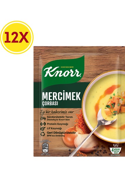 Klasik Çorba Serisi Mercimek Çorbası 72 gram 12'li Paket