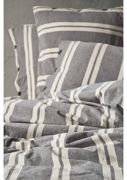 Heritage 100% Pamuklu Battal Boy Yıkamalı Iplik Boya Çizgili Nevresim Takımı Antrasit modelleri