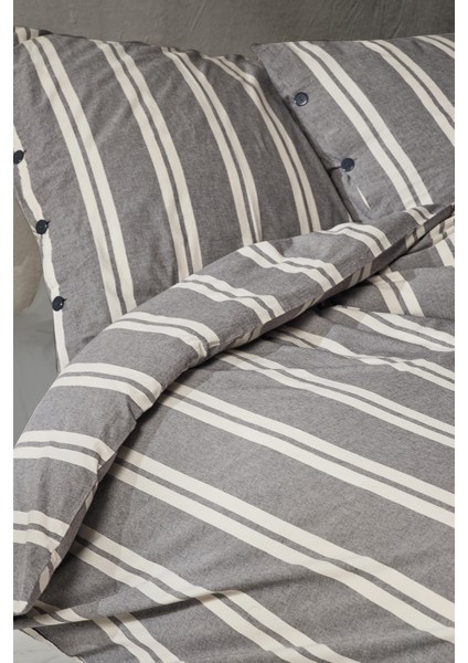 Heritage 100% Pamuklu Battal Boy Yıkamalı Iplik Boya Çizgili Nevresim Takımı Antrasit fırsatları