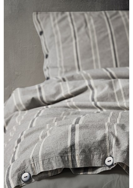 Sense 100% Pamuklu Battal Boy Yıkamalı Iplik Boya Çizgili Nevresim Takımı Antrasit fırsatları