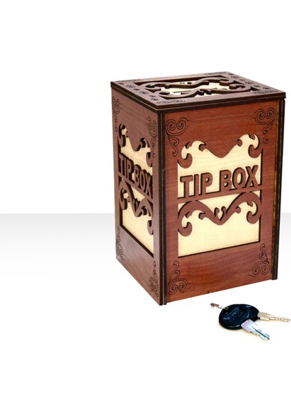 Kara Koç Ahşap Tip Box Bahşiş Kutusu Anahtarlı Kilitli