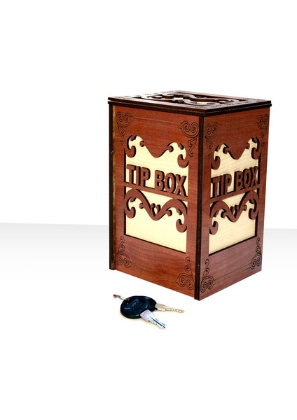 Kara Koç Ahşap Tip Box Bahşiş Kutusu Anahtarlı Kilitli