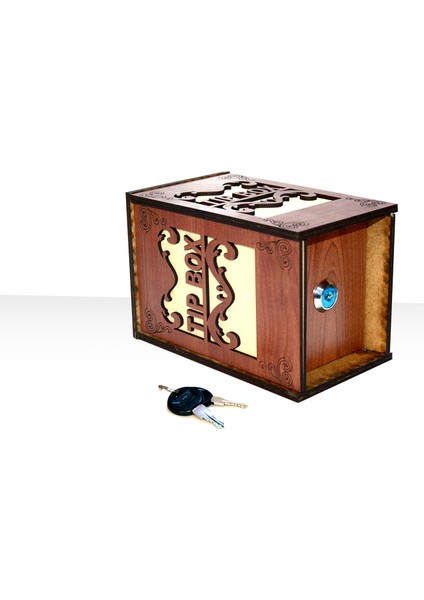 Kara Koç Ahşap Tip Box Bahşiş Kutusu Anahtarlı Kilitli