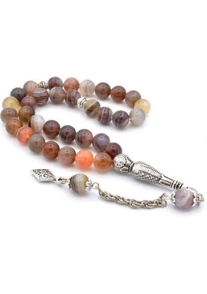 Hakiki Doğal Botswana Akik Tesbih 1. Kalite Doğal Taş