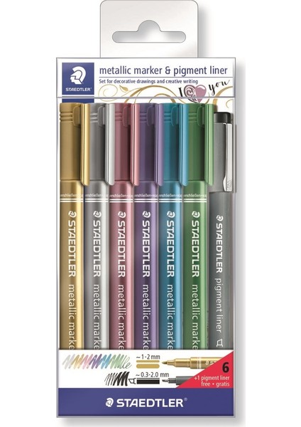 Metalik Markör 6 Renk + Siyah Pigment Liner 8323-SWP6P