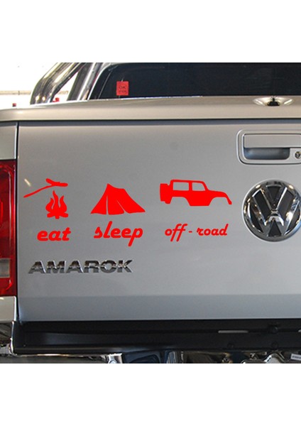 Melek Pazarı - Eat, Sleep. Off Road Oto Sticker 25 X 8 cm Kırmızı