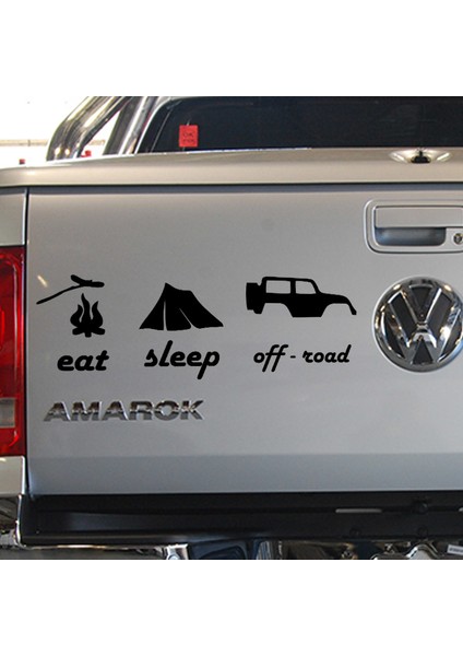 Melek Pazarı - Eat, Sleep. Off Road Oto Sticker 20 X 7 cm Siyah