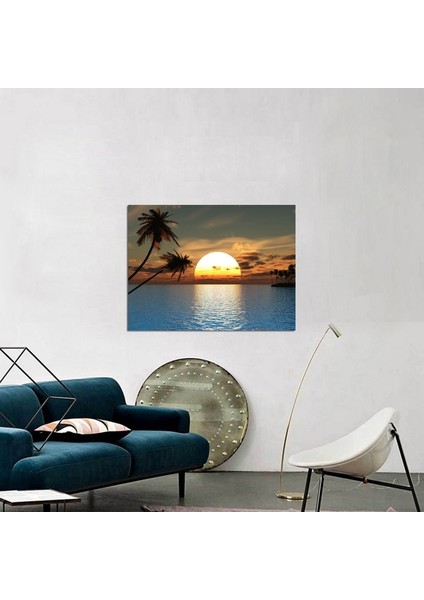 Palmiye Ağaçları ve Gün Batımı Kanvas Tablo