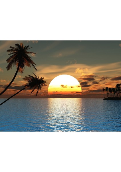 Palmiye Ağaçları ve Gün Batımı Kanvas Tablo fiyatları