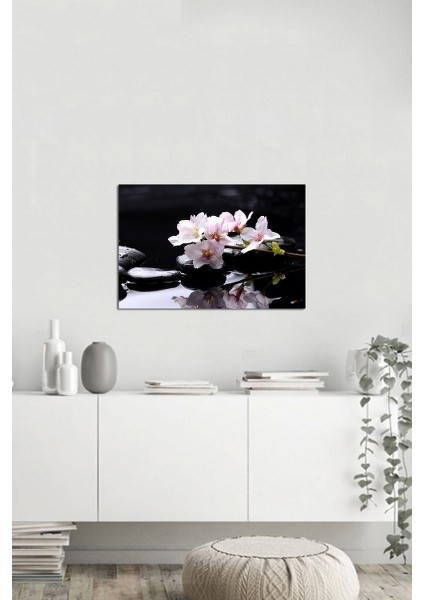 Siyah Taşlar Ve Çiçek Zen Kanvas Tablo