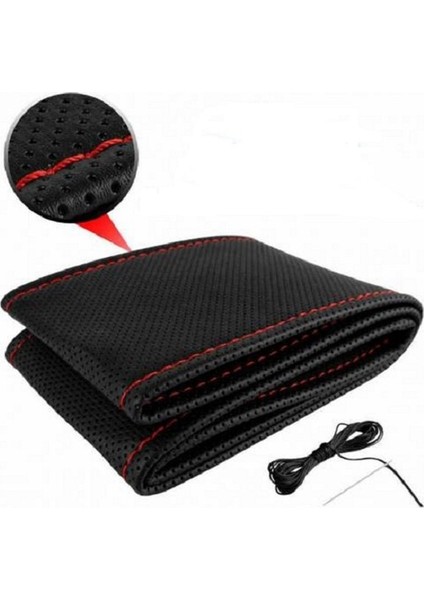 Opel Astra 2004-2010 Dikme Direksiyon Kılıfı Delikli Mum İpli Siyah Kırmızı Dikişli