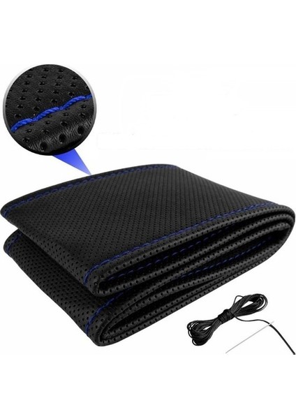 Mazda Mx 3 Coupe Dikme Direksiyon Kılıfı Delikli Mum İpli Siyah Mavi Dikişli