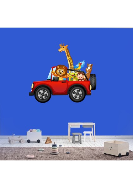 Kt Decoration Jeepli Hayvan Gezintisi Çocuk Odası Duvar Sticker