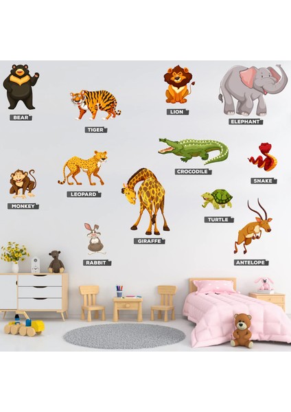 Kt Decoration Orman Hayvanları ve İsimleri Çocuk Odası Duvar Sticker