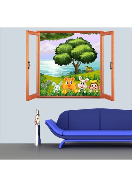 Kt Decoration Pencereden Bakan Yavru Sevimli Hayvanlar 3D Çocuk Odası Sticker