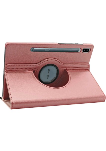 Samsung Galaxy Tab S6 10.6" T860 Kılıf 360 Rotating Stand Deri Rose Gold