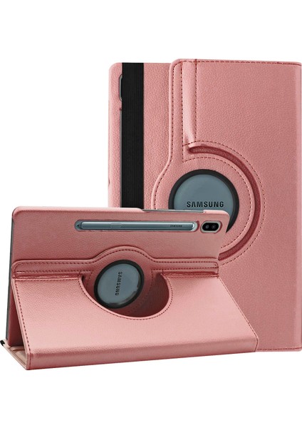 Samsung Galaxy Tab S6 10.6" T860 Kılıf 360 Rotating Stand Deri Rose Gold