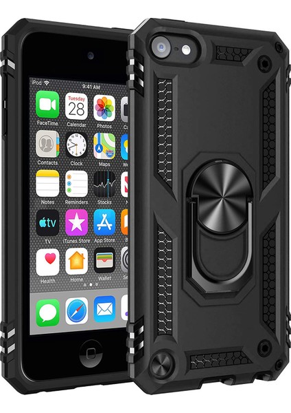 Apple iPod Touch 6 Kılıf Military Ring Holder Siyah
