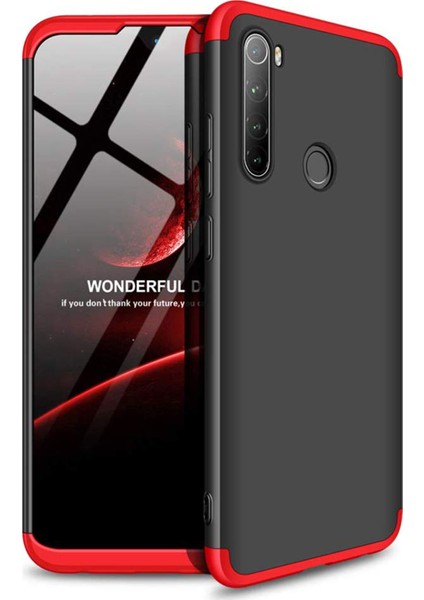Xiaomi Redmi Note 8 Kılıf Double Dip 360 Protective Siyah - Kırmızı